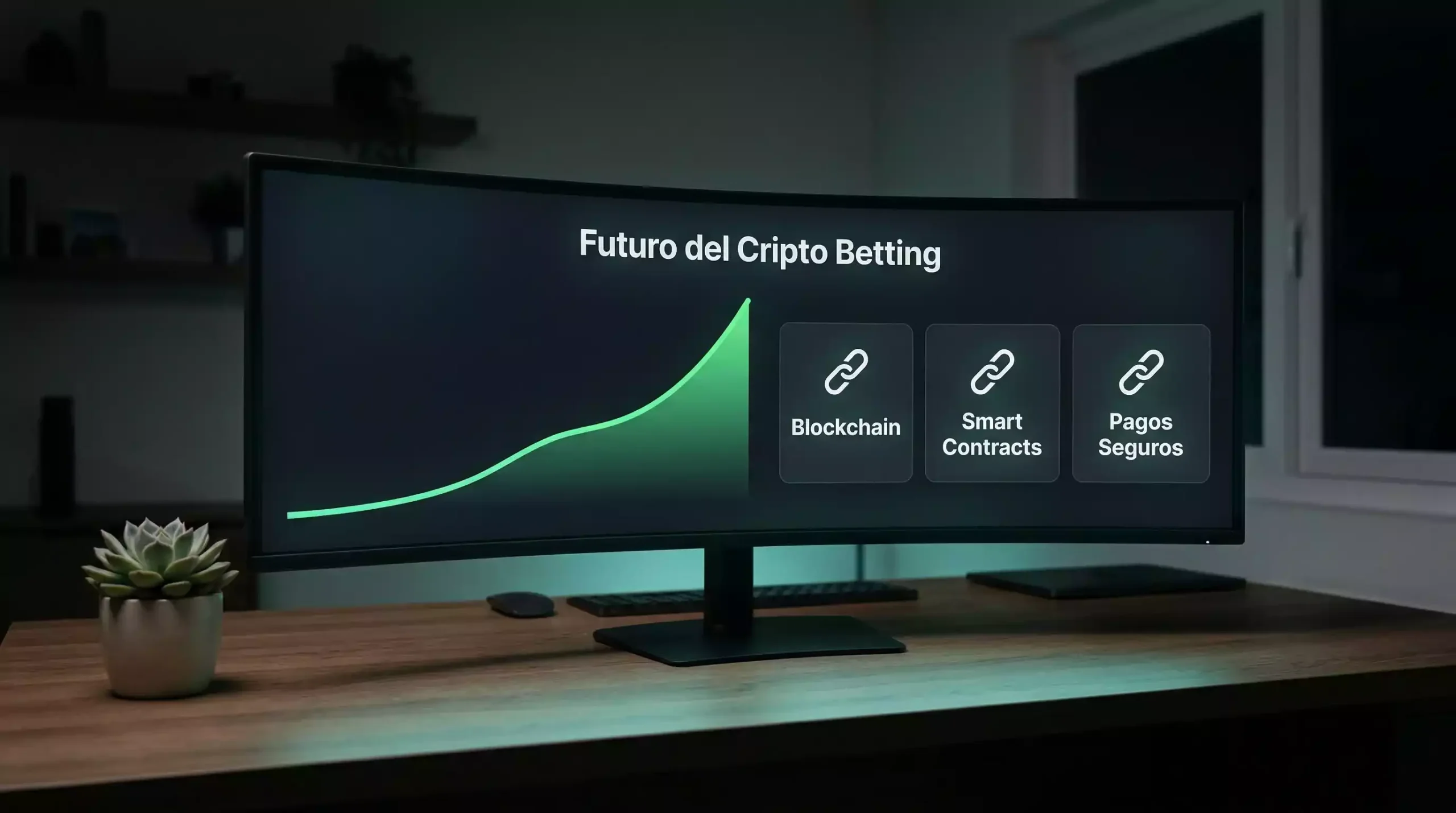 Pantalla futurista con gráficos de tendencia ascendente y símbolos de contratos inteligentes sobre fondo tecnológico