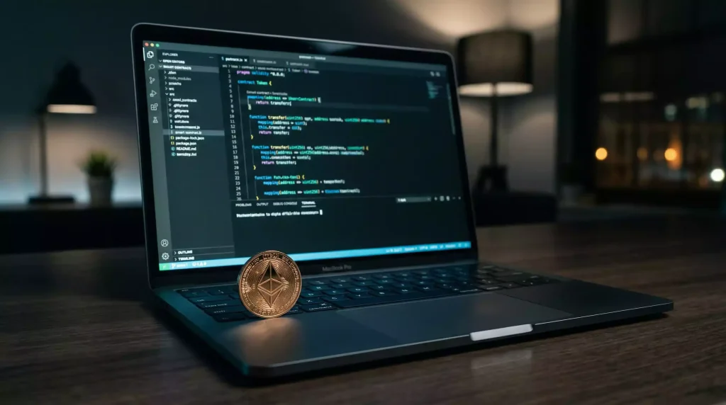 Red de nodos interconectados representando smart contracts en una plataforma de apuestas descentralizada