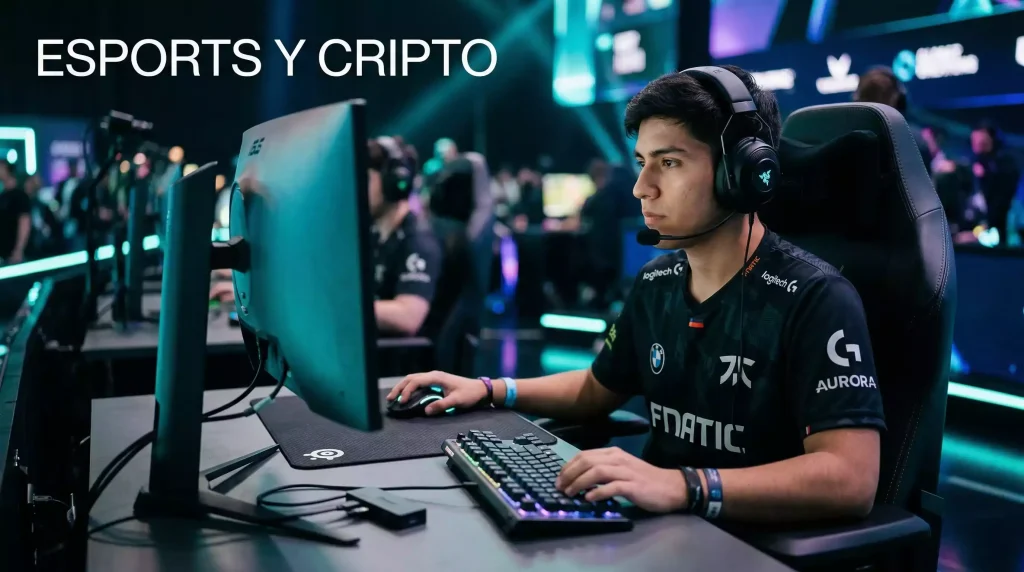 Apuestas de esports con criptomonedas: jugador profesional compitiendo en torneo