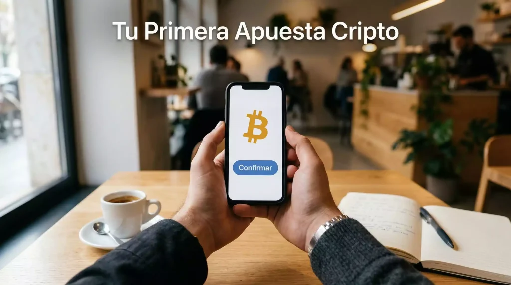 Tutorial paso a paso para apostar con bitcoin: persona configurando wallet en el móvil