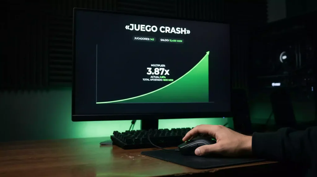 Pantalla de juego crash con un multiplicador ascendente en un casino cripto