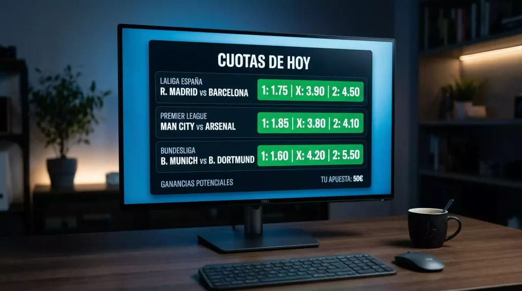 Pantalla mostrando cuotas deportivas de una casa de apuestas cripto con marcadores de valor destacados