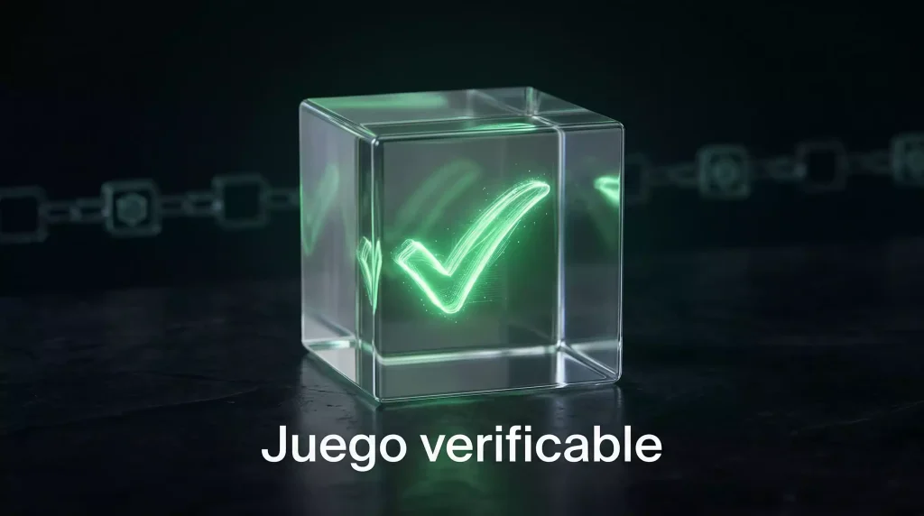 Cadena de bloques con un sello de verificación representando el sistema provably fair